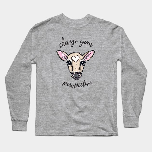 Change Your Perspective Tan Baby Cow Long Sleeve T-Shirt by IllustratedActivist